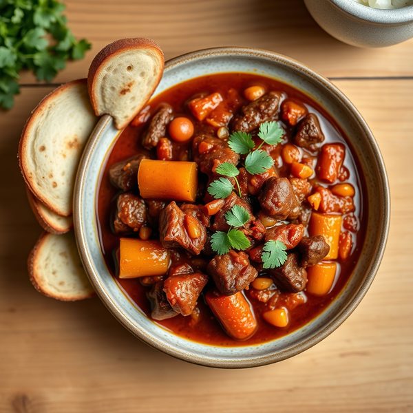 Köttgryta med rotfrukter och bröd