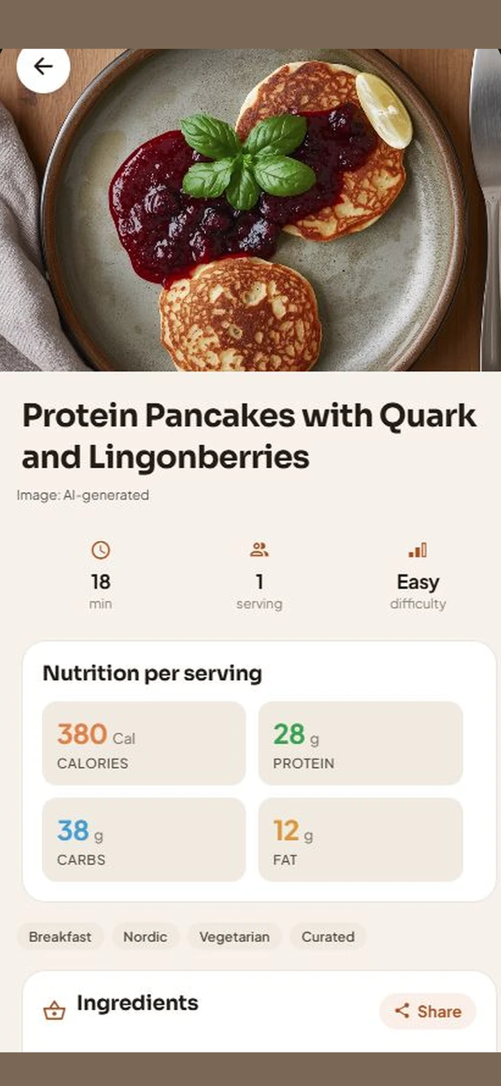 The recipe: photo, time, nutrition per serving and ingredients
